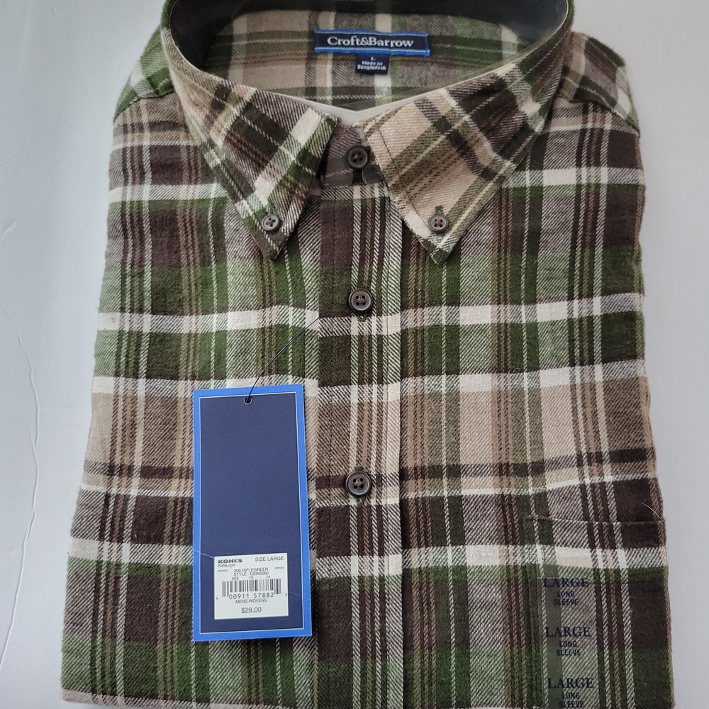 Croft & Barrow Men's Green and Brown Plaid Shirt